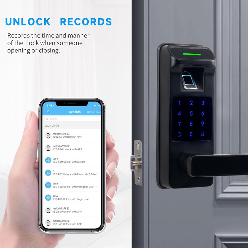 HARFO Fingerprint Door Lock, Heavy Duty Full APP Control Touchscreen Keypad Keyless Lock with Reversible Handle, Perfect for Home/Office/Bedroom Doors (Black) - Image 5
